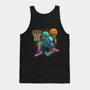 Swoosh!  College Ballin' Skeleton Slams Dunk - Neon Hoops Champion Tee Tank Top